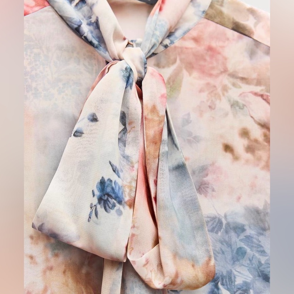 Zara Women's Floral Print Shirt with Tie NWT - Picture 14 of 16